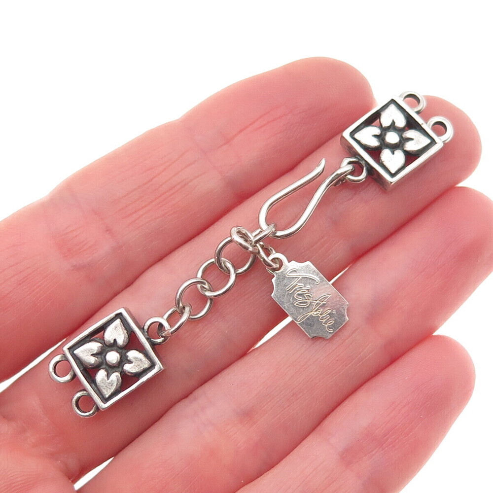 Tres Jolie 925 Sterling Silver Vintage Hook Lock Clasp Necklace Floral Ends